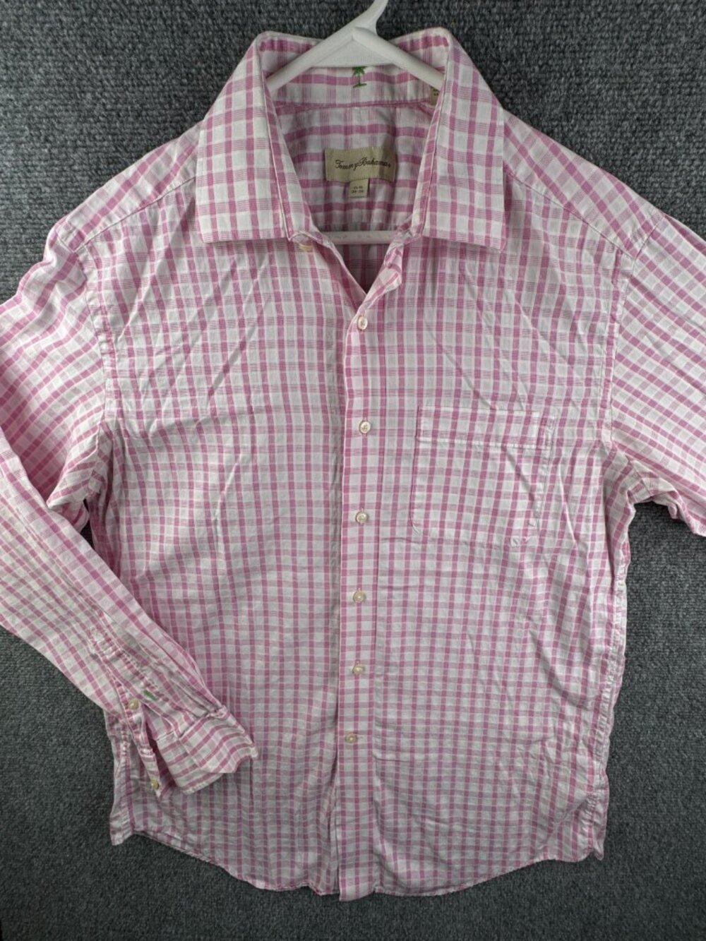 Tommy Bahama All Cotton Button Up Shirt Long Sleeve Men Pink Check 15.5 34/35